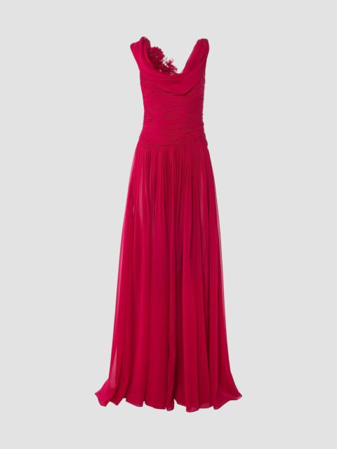 CAROLINA HERRERA Women's Draped Silk Pleated Gown - Cranberry