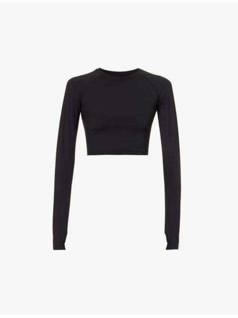 ADANOLA Fitted long-sleeved cropped stretch-woven T-shirt