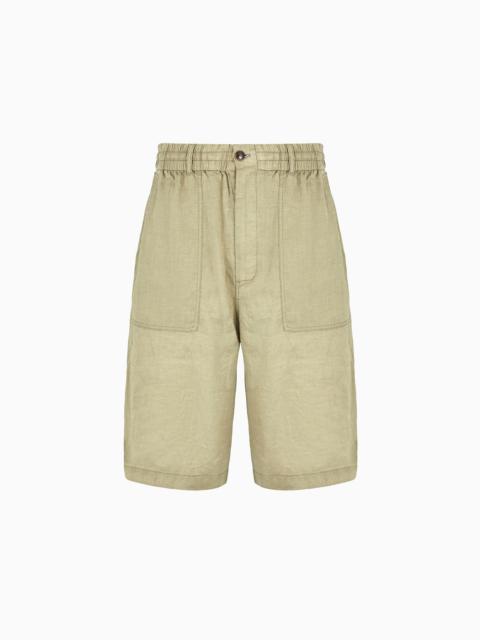 GIORGIO ARMANI Linen canvas Bermuda shorts