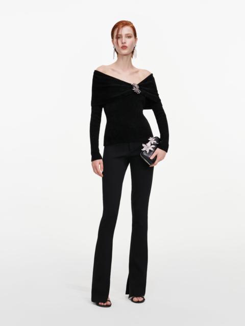 self-portrait Black Brooch Chenille Knit Top