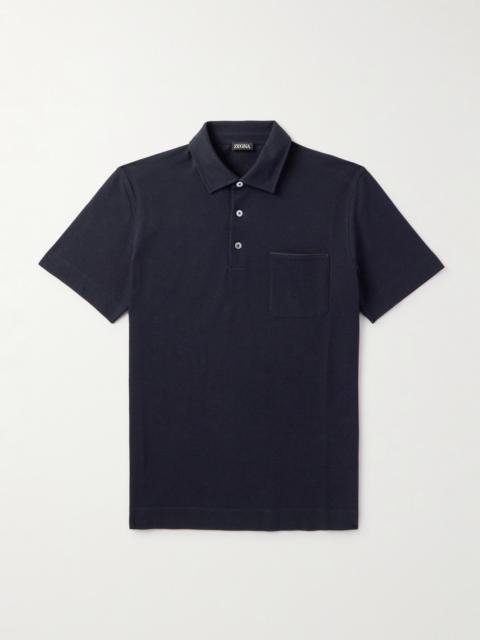 ZEGNA Slim-Fit Leather-Trimmed Cotton-Piqué Polo Shirt