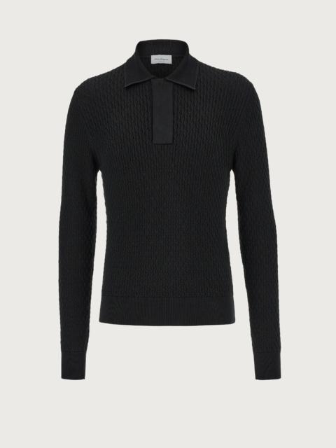 FERRAGAMO LONG SLEEVED JACQUARD POLO