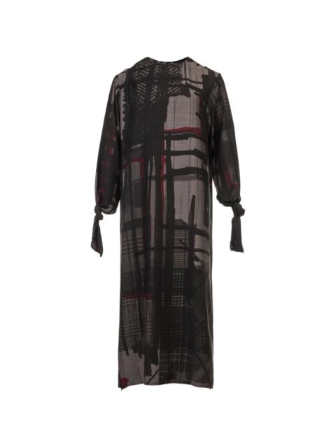 Y's abstract-print tie-detail midi dress