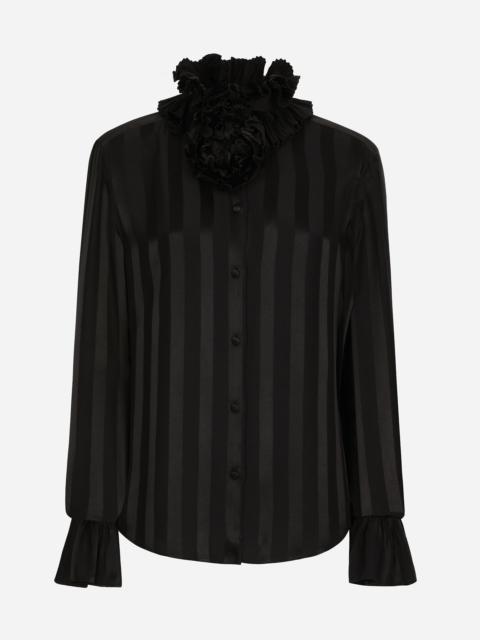 Dolce & Gabbana Silk jacquard shirt with pleated cuffs and collar