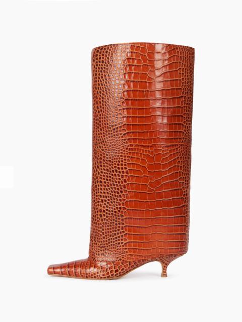 A.W.A.K.E. MODE DANA ALTA CROC-EFFECT KITTEN HEEL CYLINDER BOOTS CROC