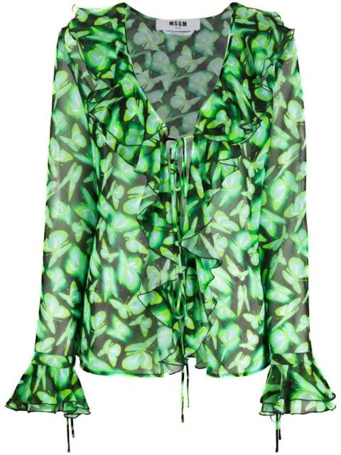 graphic-print ruffle-detail blouse