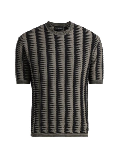 EMPORIO ARMANI Men's Jagged Edge Short Sleeve Knit Sweater - Navy Scallop