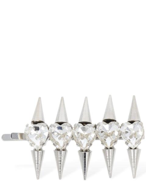 Alessandra Rich Crystal heart hair clip w/ spikes