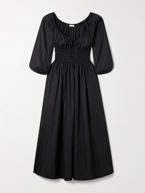 DÔEN Quintessa Tie-detailed Shirred Organic Cotton-poplin Midi Dress