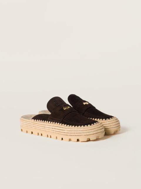 Suede and raffia flatform mules