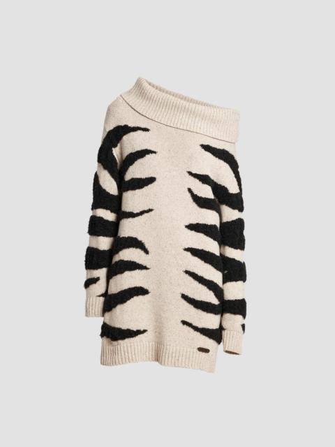 Moschino Women's Zebra-Pattern Wool-Blend Off-Shoulder Mini Dress - Multi Ivory