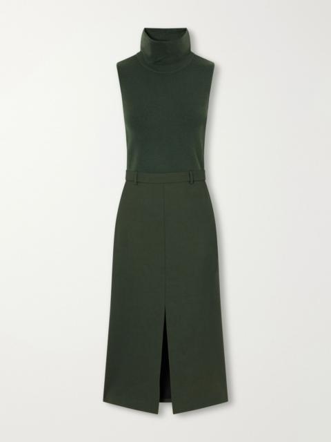 Theory Merino wool-blend jersey and fresco turtleneck midi dress Green