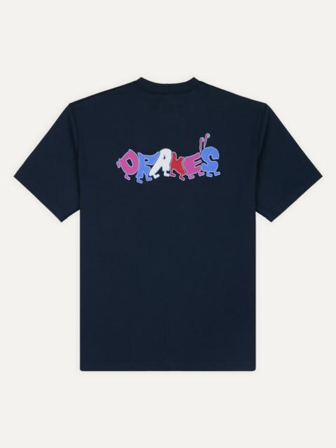 Drake's Navy 'Caterpillar' Print Short-Sleeve Hiking T-Shirt