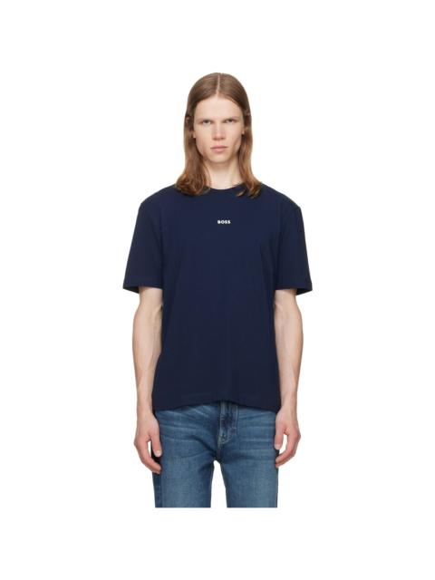 BOSS Navy Stretch-Cotton Contrast Logo T-shirt