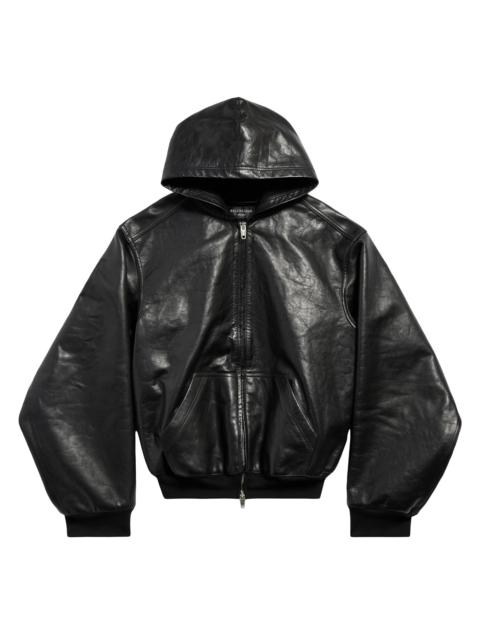 BALENCIAGA Women's Lined Zip-Up Hoodie Large Fit - Black