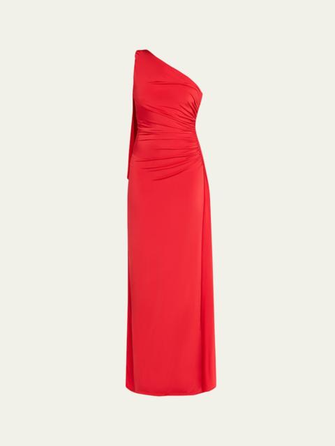 RONNY KOBO Draped One-Shoulder Jersey Column Gown