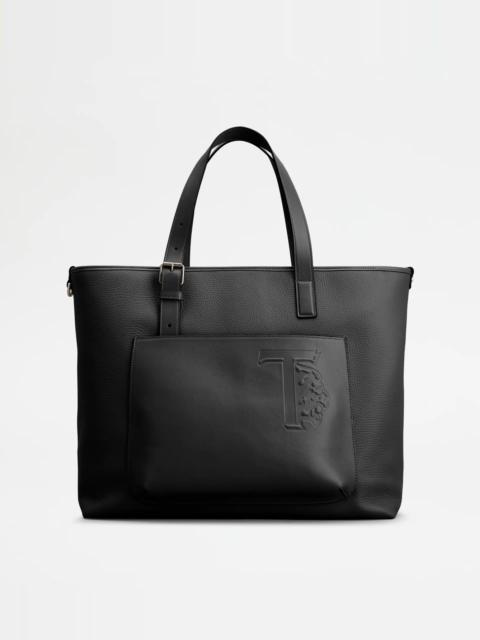 Tod's TOD'S SHOPPING BAG IN LEATHER MEDIUM - BLACK