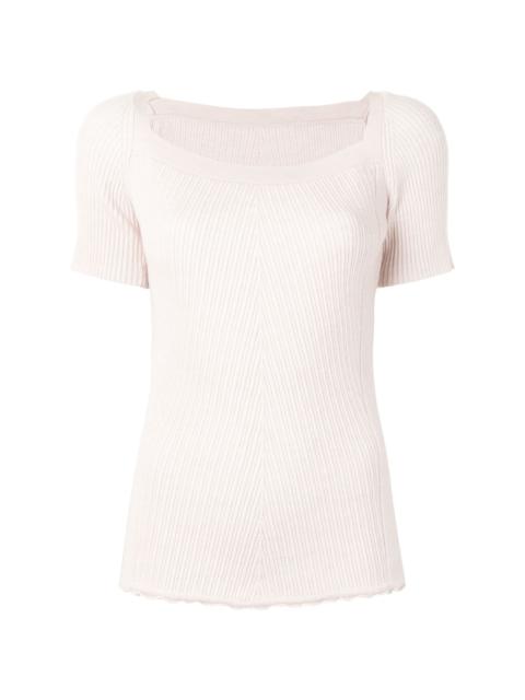 square-neck ribbed-knit top