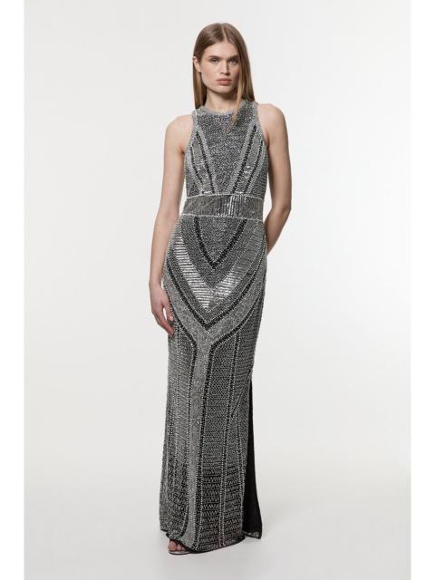 KAREN MILLEN Premium Beading And Embellished Woven Halter Neck Maxi Dress