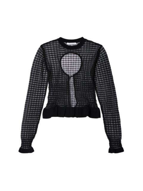 CECILIE BAHNSEN Gru grid-sheer knitted top