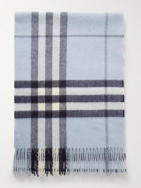 Burberry Fringed checked cashmere scarf Light blue