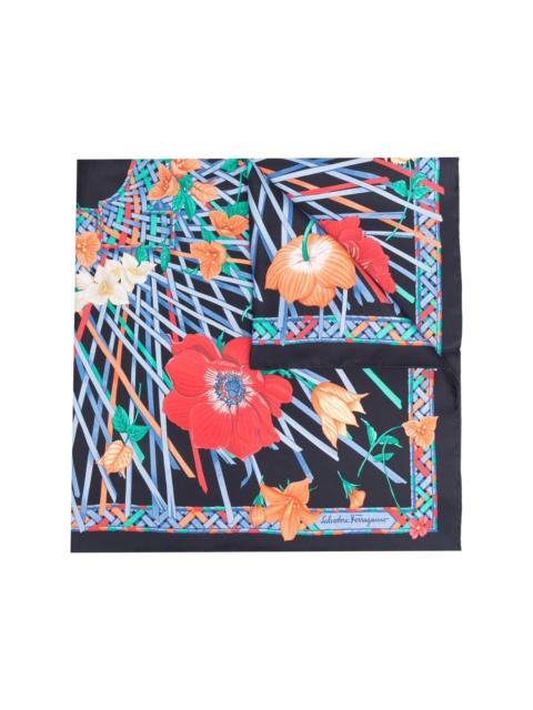 geometric floral-print silk scarf