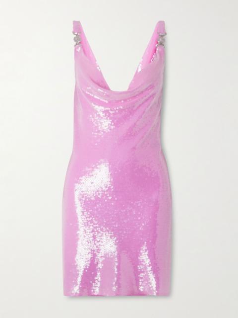 VERSACE Embellished draped sequined silk-chiffon mini dress Pink