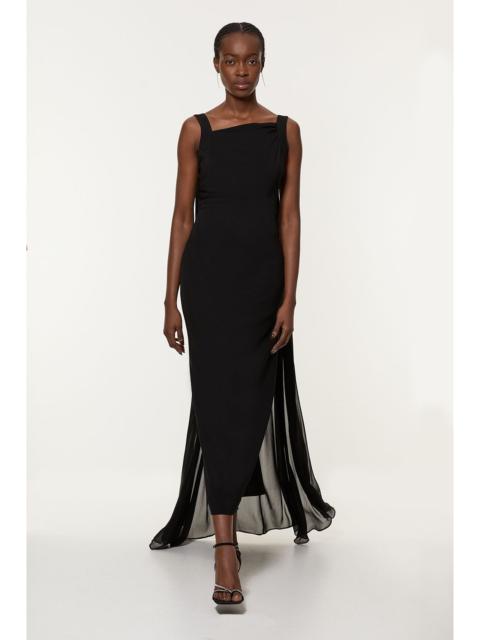 KAREN MILLEN Petite Viscose Cady Backless Bodycon Maxi Dress With Detachable Viscose Georgette Cape
