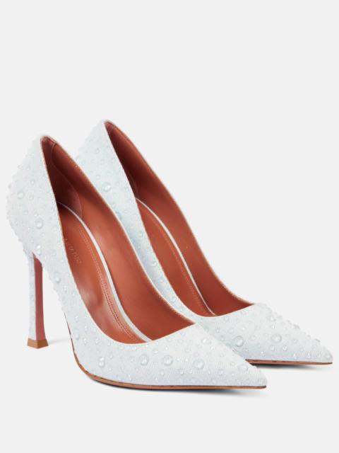 Amina Muaddi Elsa 105 embellished denim pumps