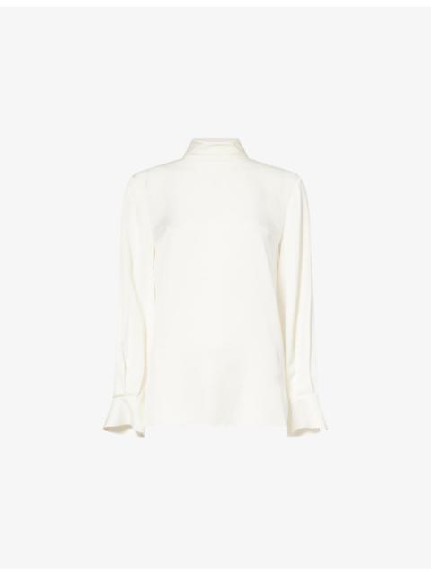 Theory Scarf-Tie High-Neck Silk Blouse