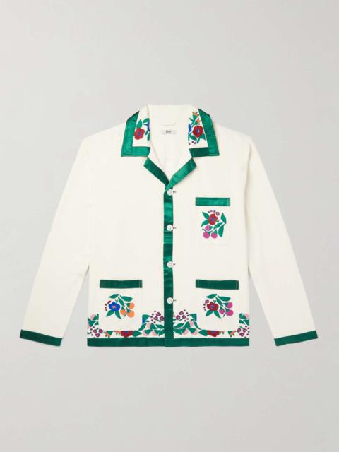 BODE Winter Garden Satin-Trimmed Embroidered Cotton Overshirt