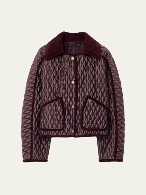 Burberry Floriston Corduroy-Trim Quilted Barn Jacket