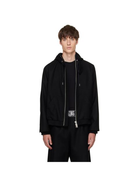 sacai Black Wool Flannel Hoodie