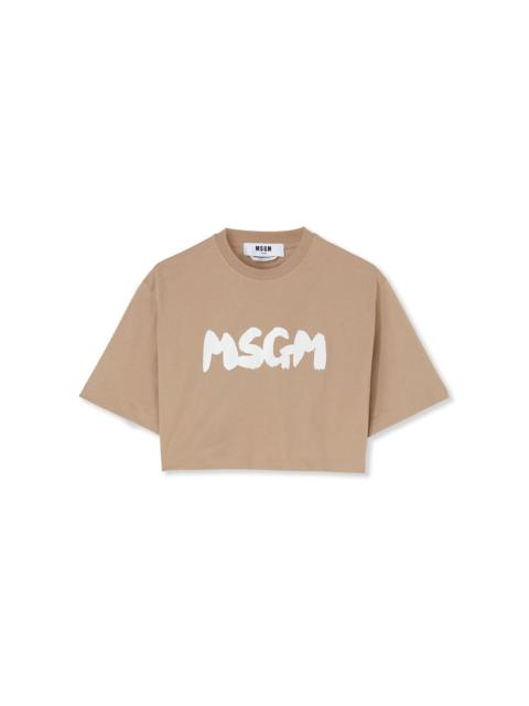 MSGM Crop top T-Shirt with new brushstroke logo