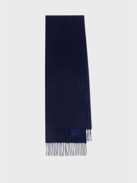 Navy Tonal Embroidered Logo Cashmere Scarf