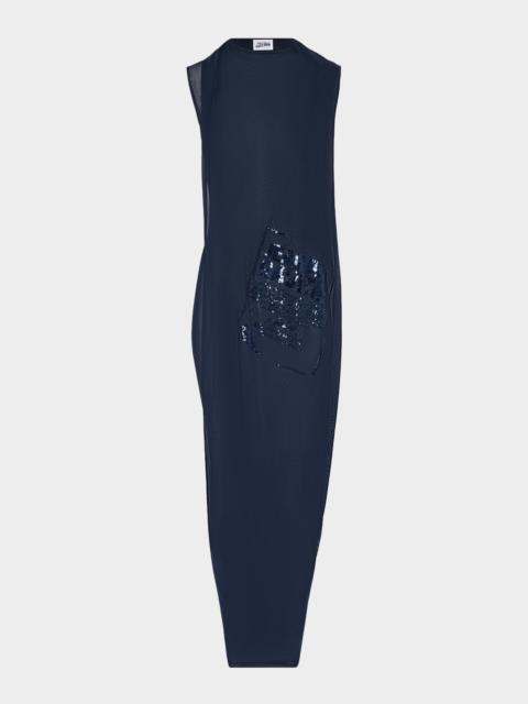 Jean Paul Gaultier Sequined Label Draped Mesh Maxi Dress