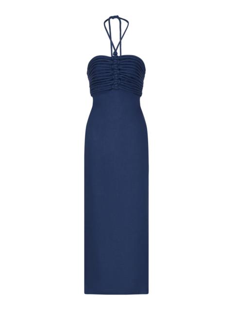 ANDRES OTALORA Mezcalitos Halter Linen Midi Dress blue