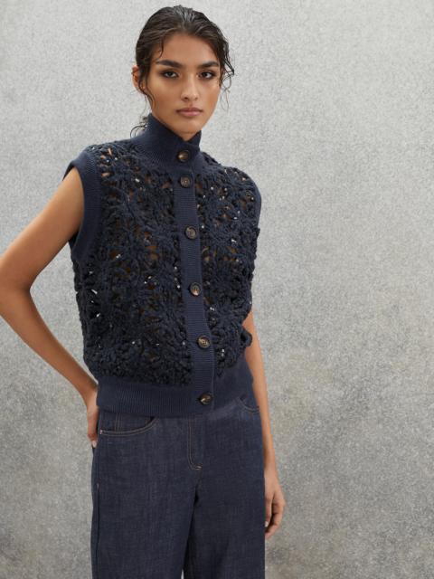 Brunello Cucinelli Dazzling flowers embroidery vest in techno virgin wool