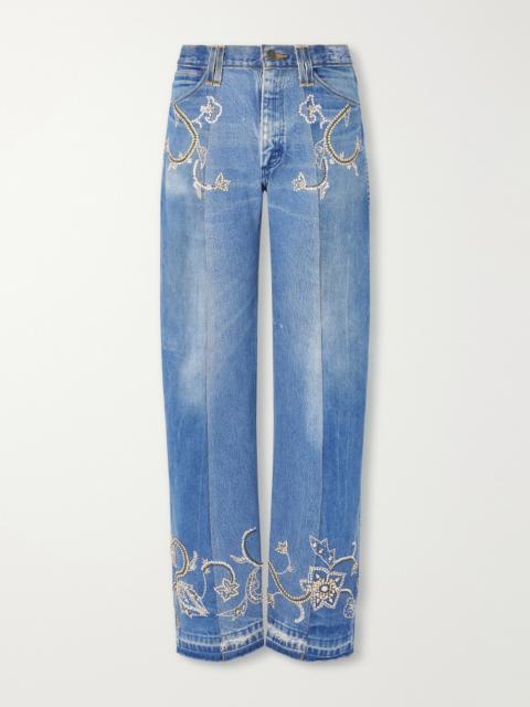KARTIK RESEARCH Straight-Leg Distressed Bead-Embellished Jeans