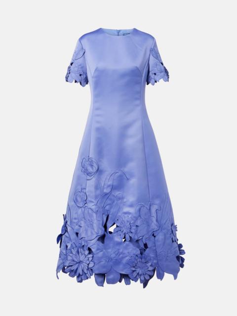 LEO LIN Caroline floral-appliqué satin midi dress
