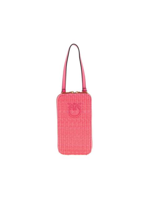 PINKO Love Birds Diamond braided raffia smartphone holder