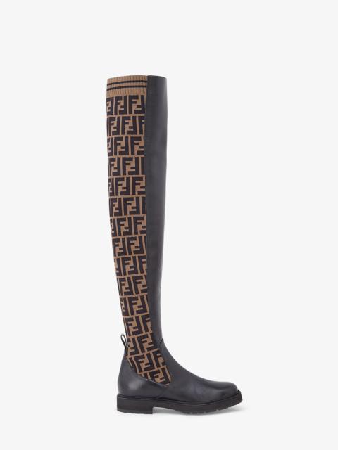 FENDI Black leather thigh-high boots
