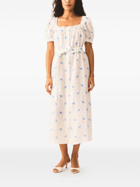 SLEEPER square-neck floral linen dress
