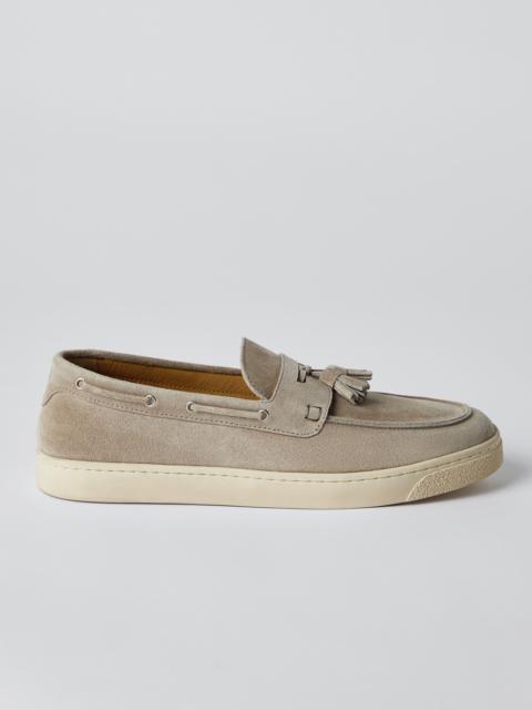 Brunello Cucinelli Suede loafer sneakers with tassels and natural rubber sole