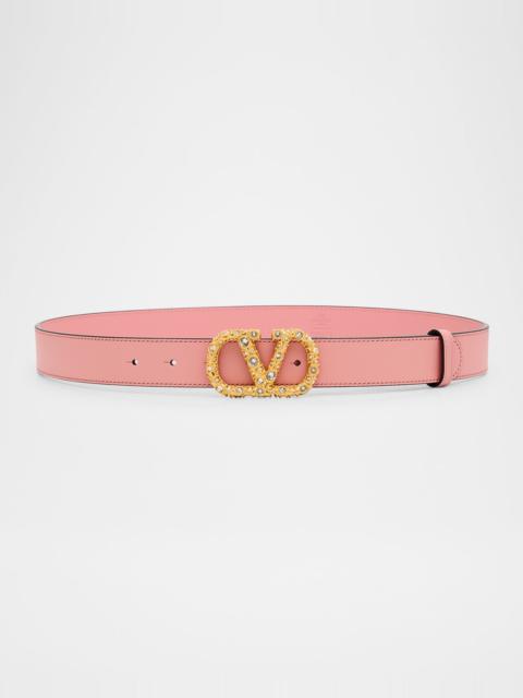 Valentino VLogo Signature Jeweled Calf Leather Belt, 30mm