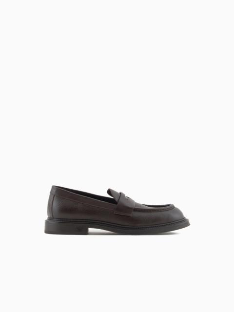 EMPORIO ARMANI Pebbled leather loafers
