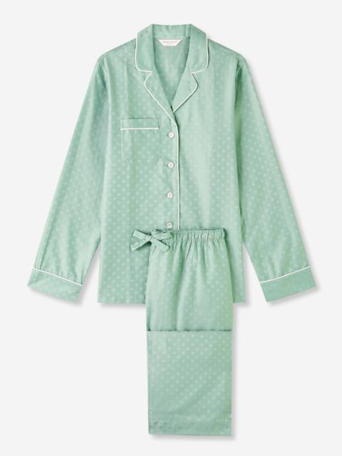 Derek Rose Women's Pyjamas Kate Cotton Jacquard Green