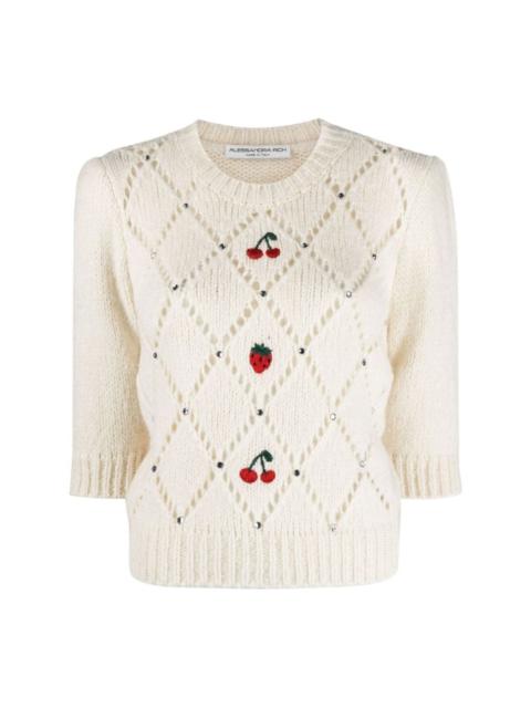 Alessandra Rich fruit-embroidered pointelle knit jumper