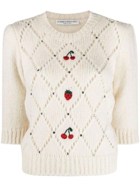 Alessandra Rich fruit-embroidered pointelle knit jumper