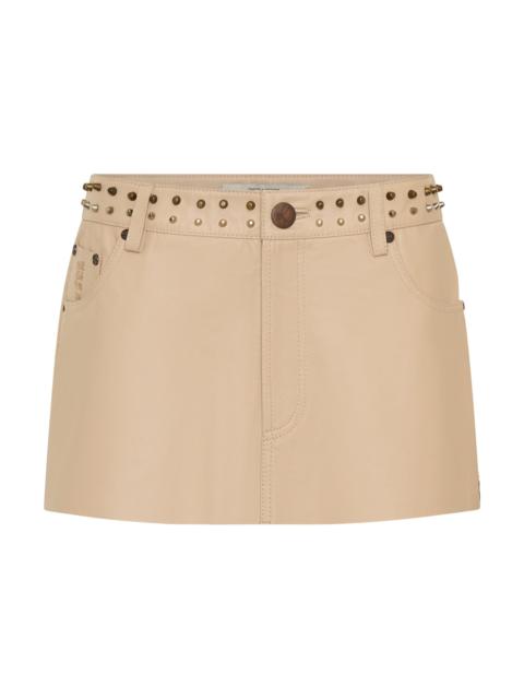 ONE TEASPOON Sloane Low Waist Mini Studded Leather Skirt - Tan